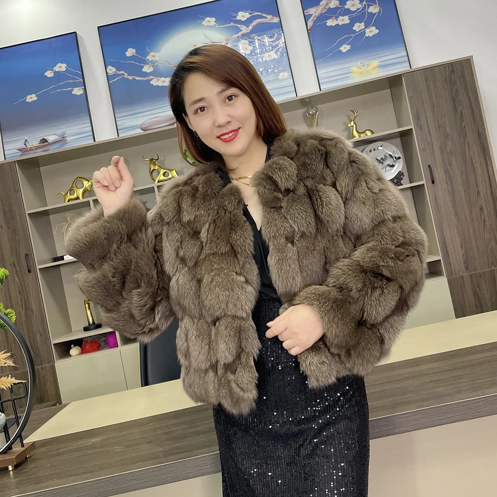 Natural Real Fox Fur Coat Women Winter natural fur Vest Jacket Fashion silm Outwear Real Fox Fur Vest Coat Fox