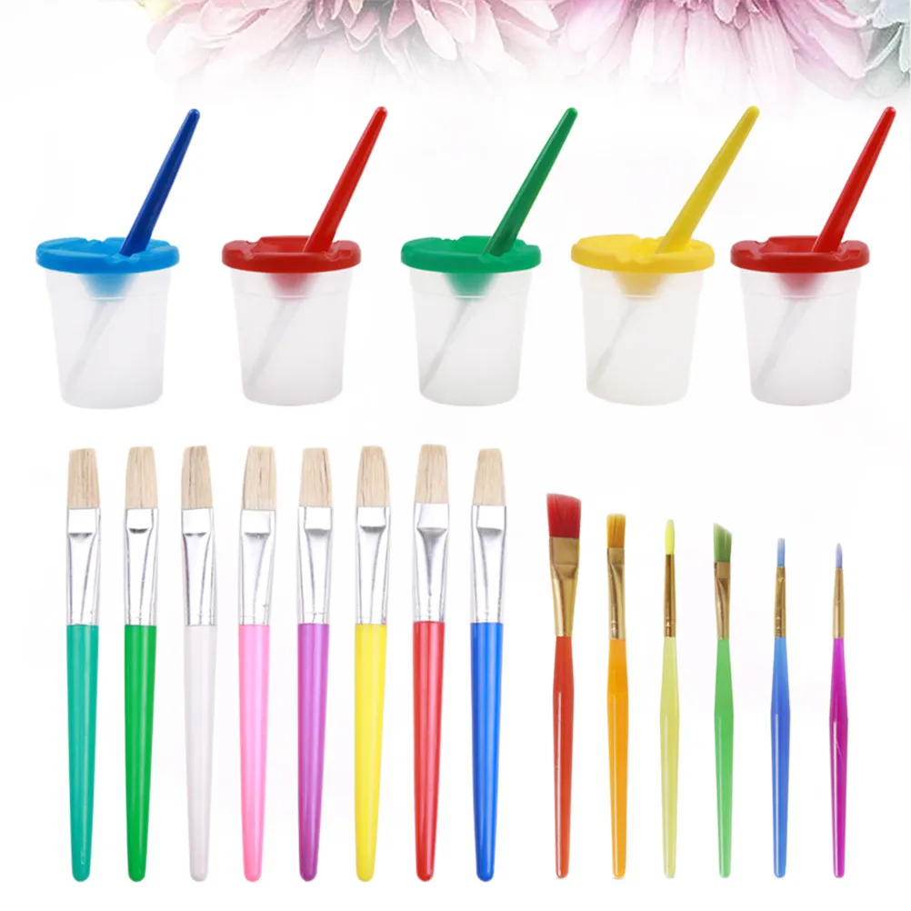 

19Pcs Graffiti Paint Set Includes Variety Size Transparent Wash Cups Easy-Open Lids Bright Handles for Painting