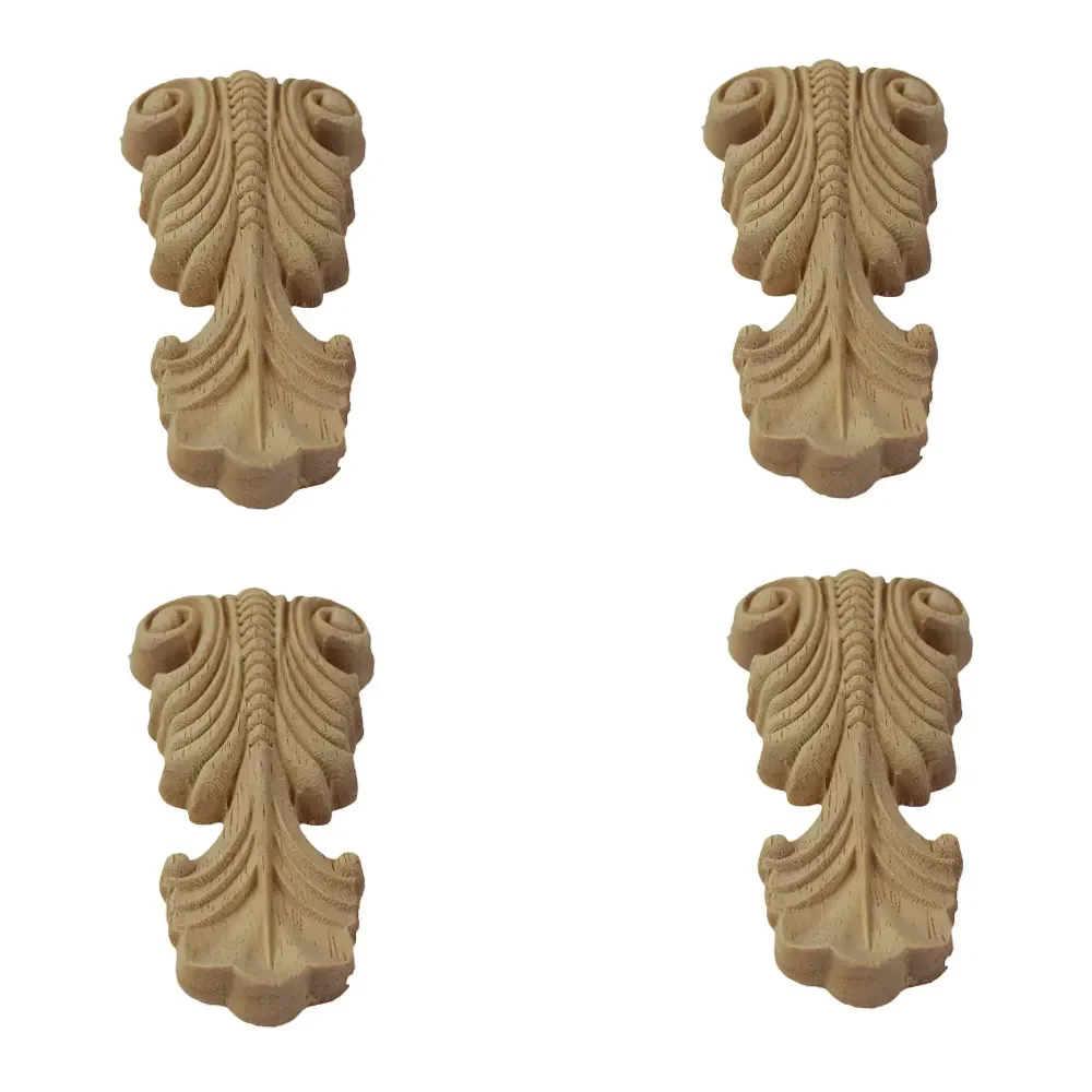 4Pcs European Unpainted Wood Carving Applique Decorative Cabinet Door Flower Fireplace Furniture Wood Carving Home Accessories