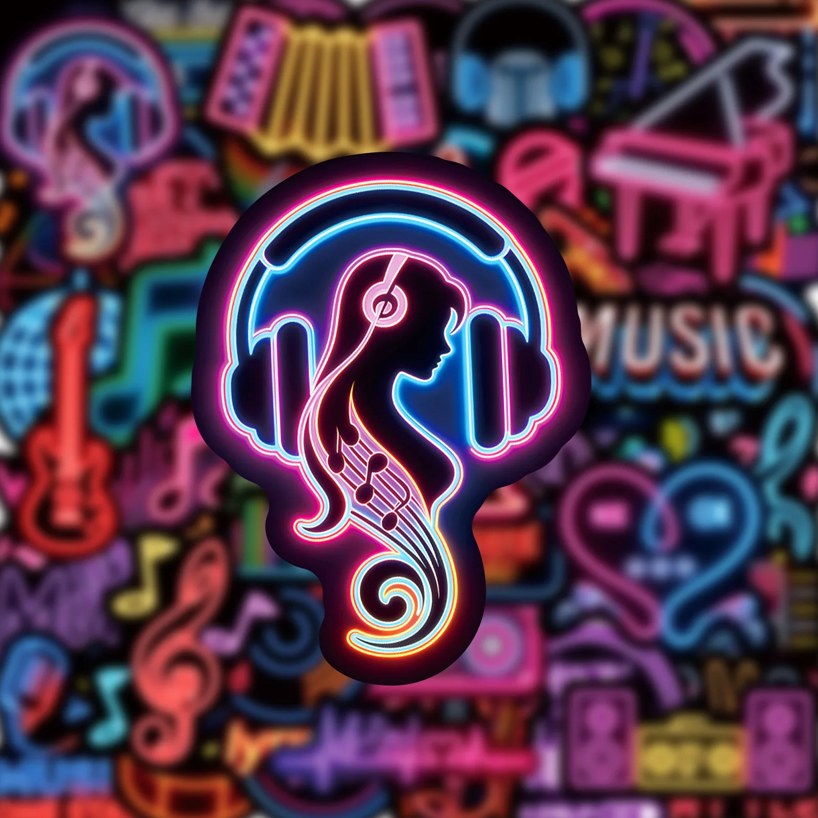 50-Pack Waterproof Neon Music Graffiti Stickers for Guitar Helmet Skateboard Water Cup Tablet Phone Notebook DIY Decoration