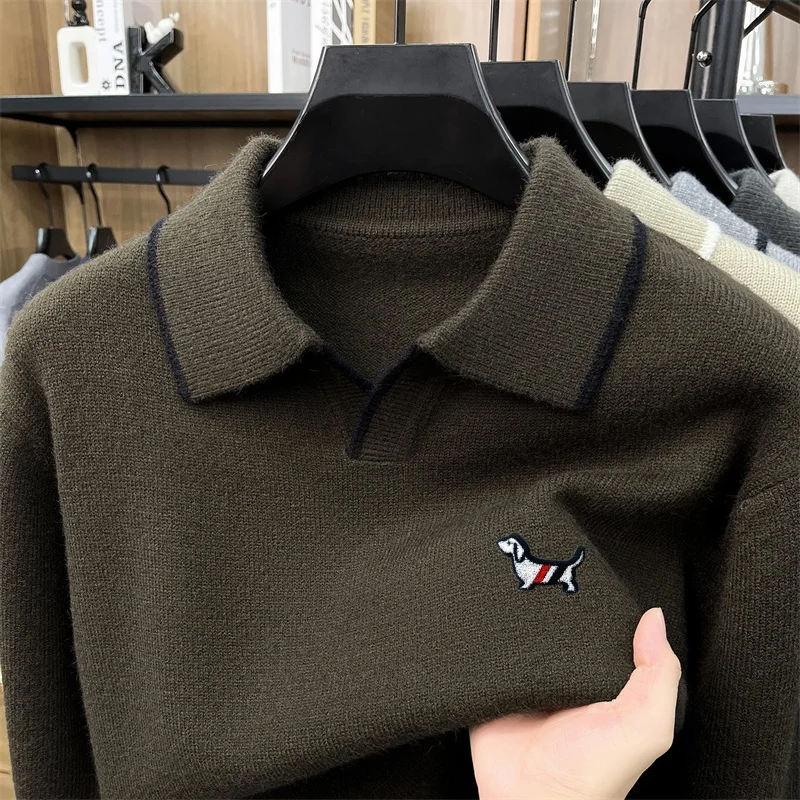 Exquisites Herren-Design, hochwertiger Strickpullover mit Revers, Herbst, warm, original, knopflose Ärmel, Business, vielseitige Herrenbekleidung – Detail 6