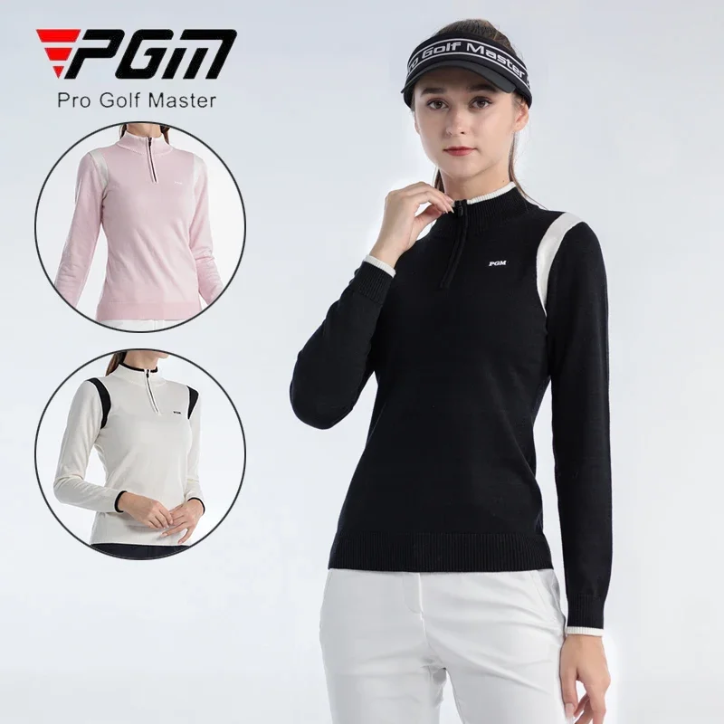 

PGM Woman Knitted Keep Warm Golf Sweater Women Patchwork Zipper Collar Golf Shirt Ladies Coldproof Full Sleeve Slim Sport Shirt