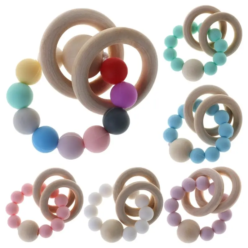 Infant Baby Nursing Bracelets Wooden Teether Silicone Chew Beadeds Teething Rattles  Teether Montessori Bracelets