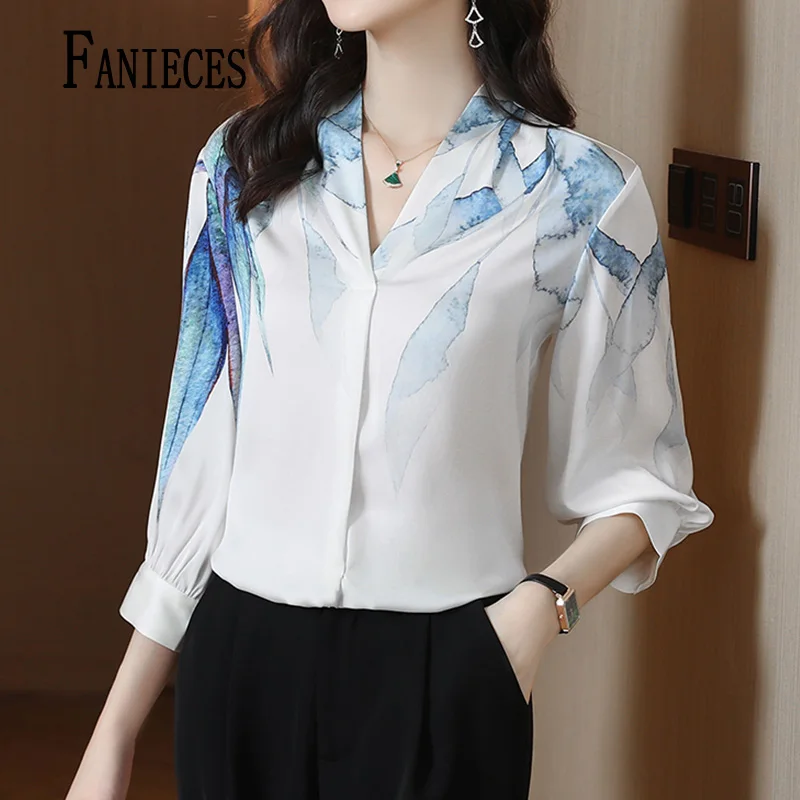 

FANIECES S-3XL Satin Vintage Shirt for Women 2024 Summer Autumn Clothes Korean Fashion Shirts Blouses Basic Elegant Lady Tops