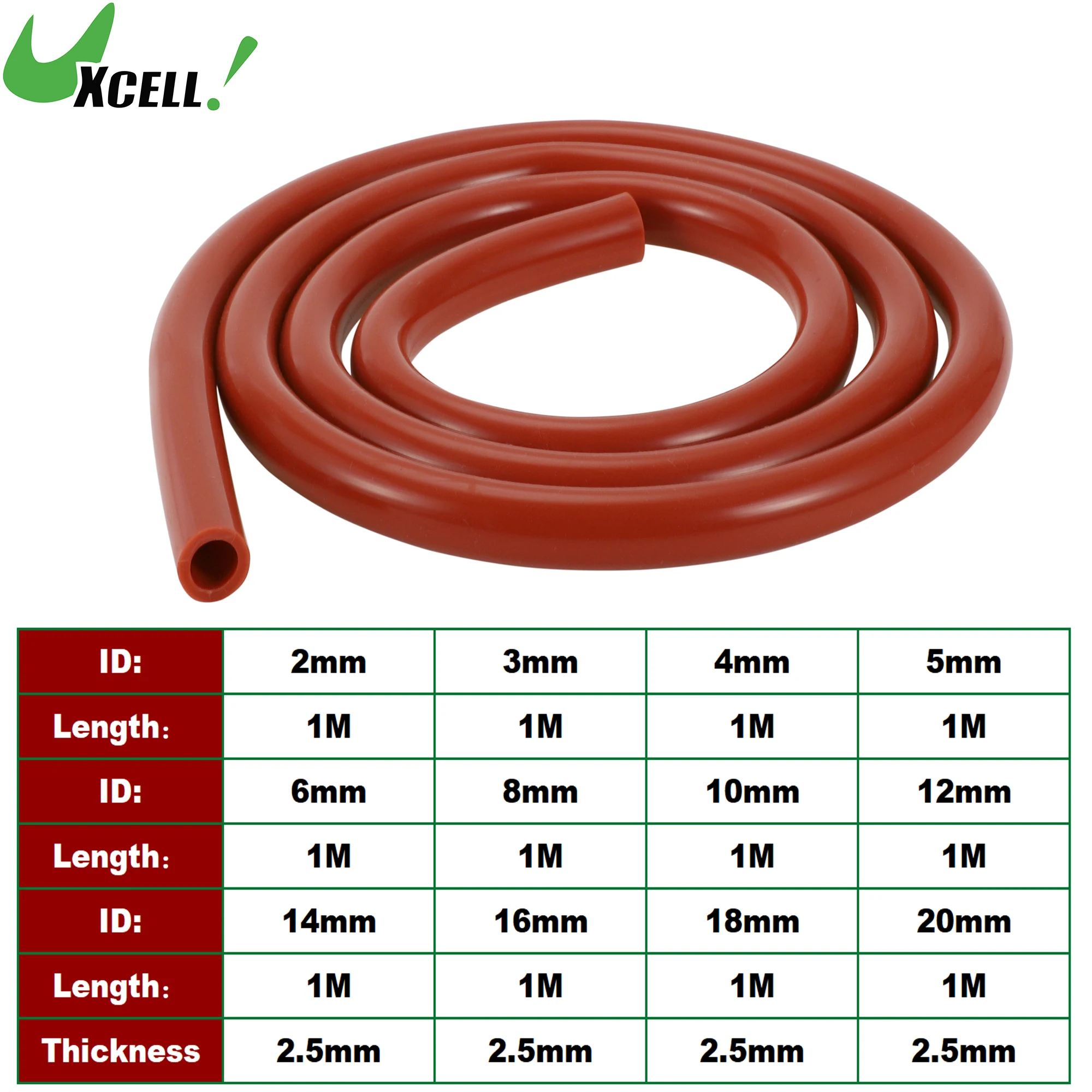 

UXCELL 1M Silicone Vacuum Tubing Hose 2/3/4/5/6/8/10/12/14/16/18/20mm ID Vehicle Vacuum Line 130PSI Max Pressure 2.5mm Thickness