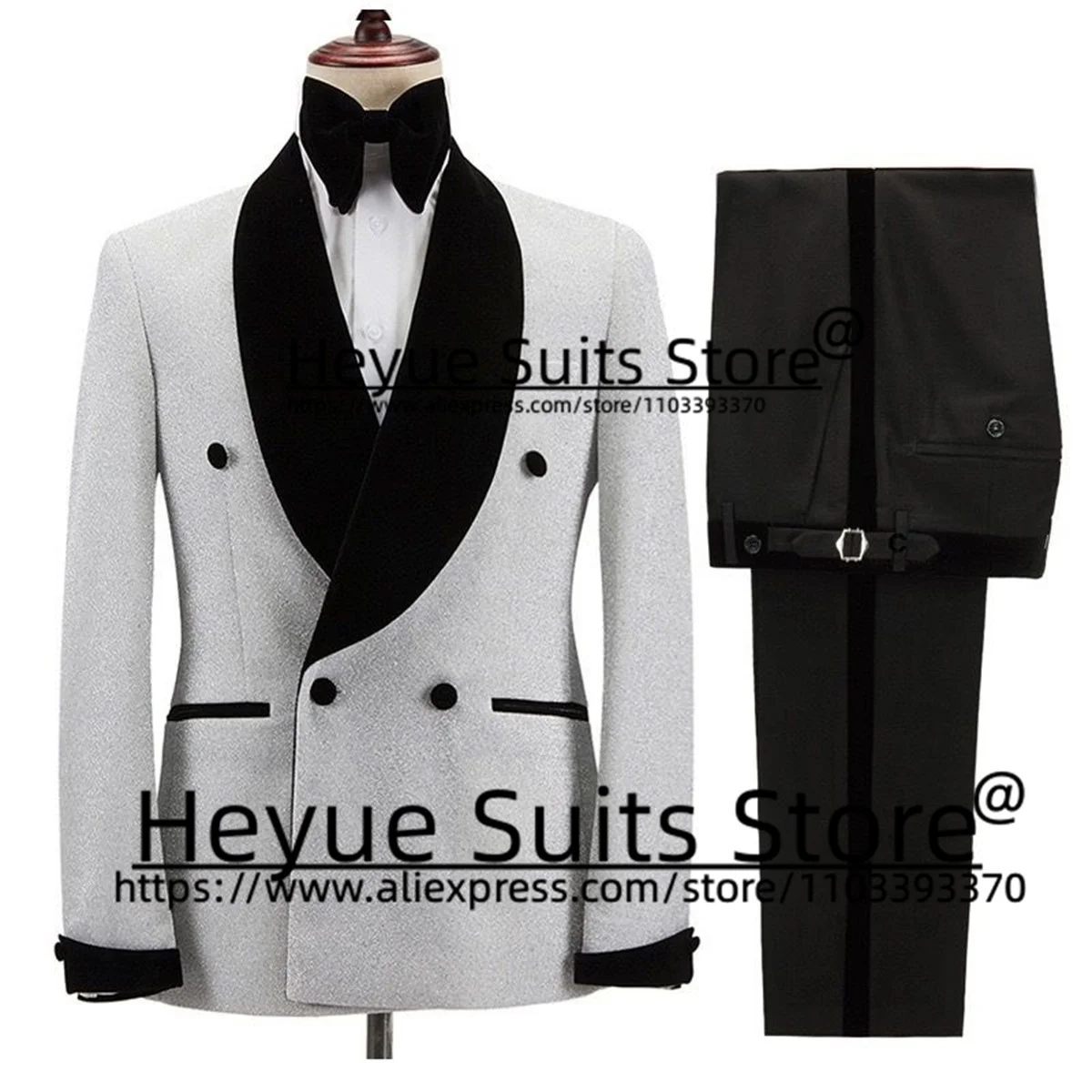 Black Elegant Men Suits Slim Fit Double-breasted Wedding Groom Formal Tuxedos 2 Pieces Sets Business Male Blazer Costume Homme