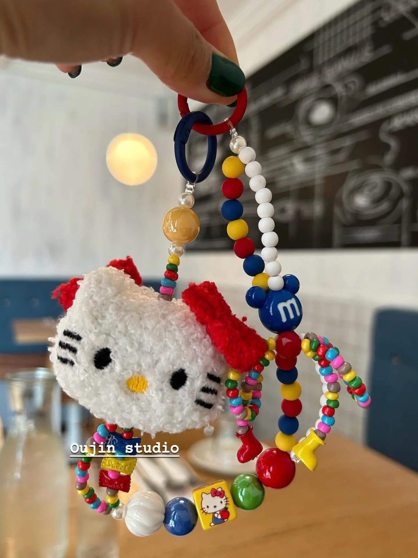 Instagram cute Dopamine colorful beaded girl cartoon cat mobile phone chain mobile phone string creative pendant bag hanging orn