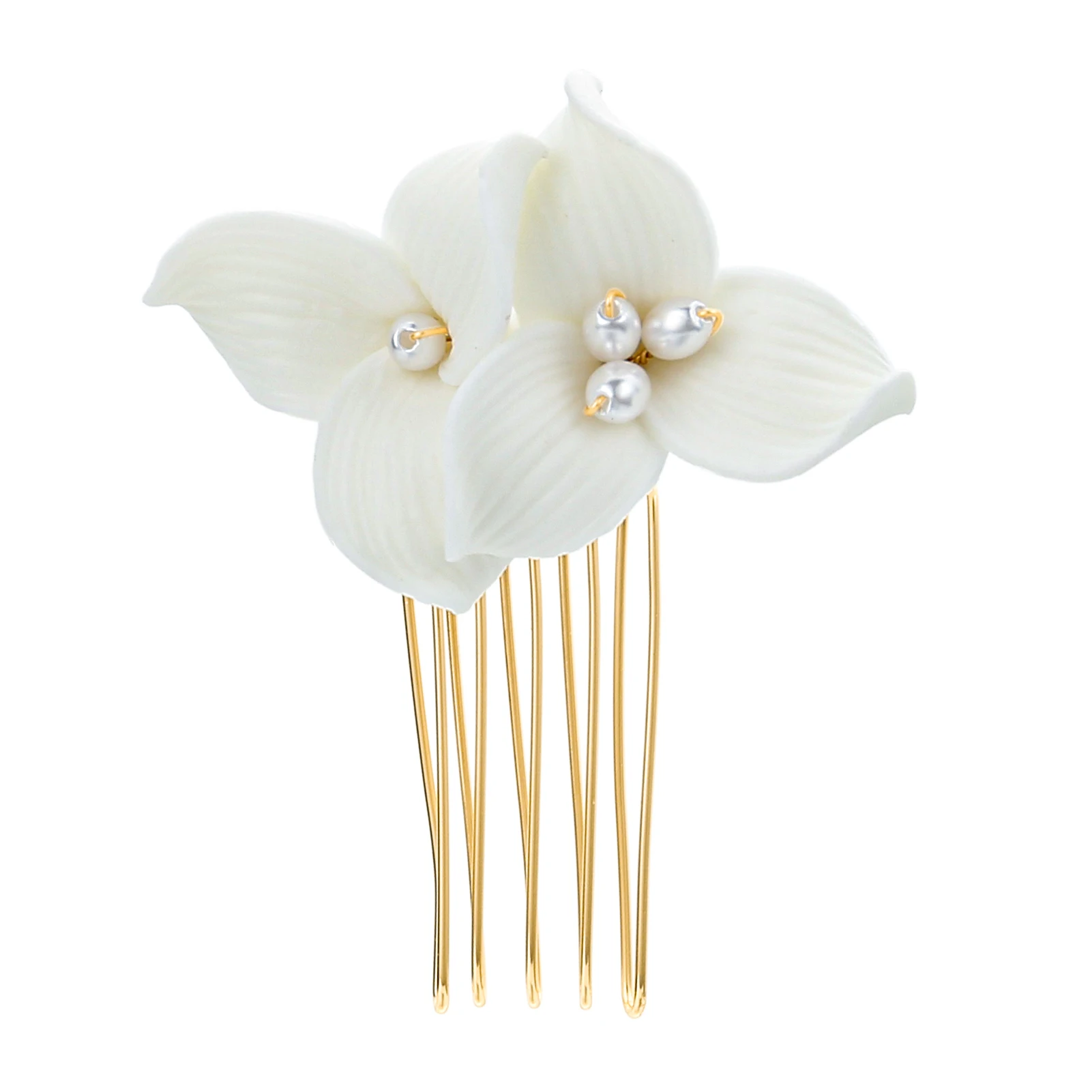 أنيقة زهرة بيضاء أمشاط الشعر العروس الزفاف الشعر مجوهرات السيراميك الأزهار دبابيس الشعر اللؤلؤ ديكور النساء حزب الشعر الحلي