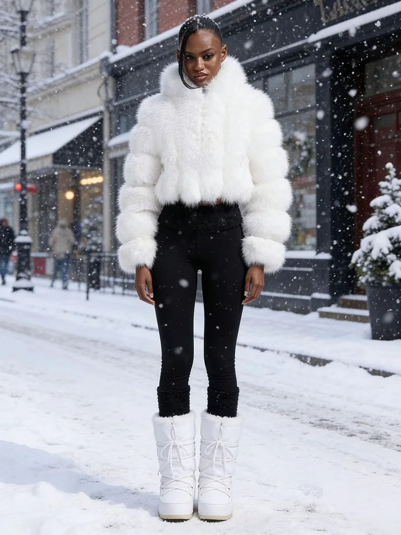 Winter Jacket White Hooded Short Environmentally Friendly Fur Coat Women Jacket Street Hot Girl Faux Fox Fur Women Clothing