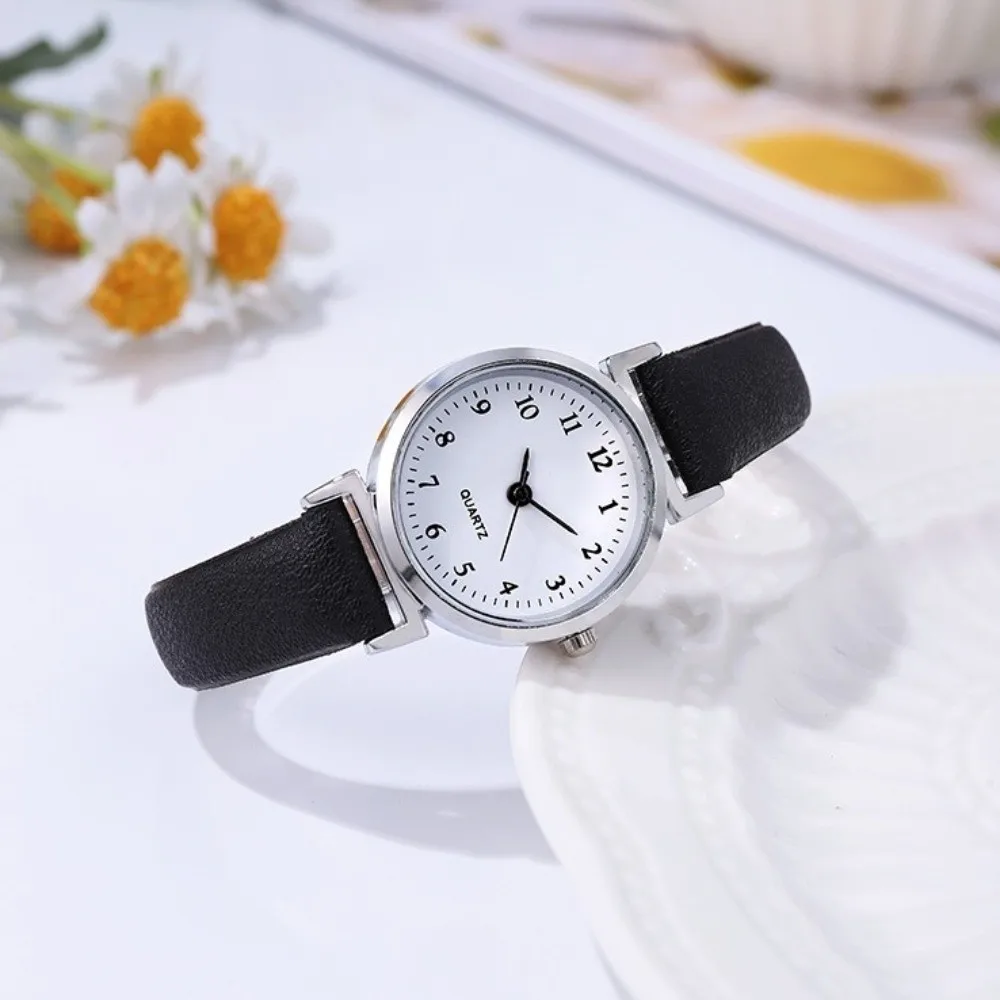 Casual Round Dial Quartz Watch Stainless Steel Candy Color Women Watch Simple PU Leather Strap Ladies Wristwatches Gifts