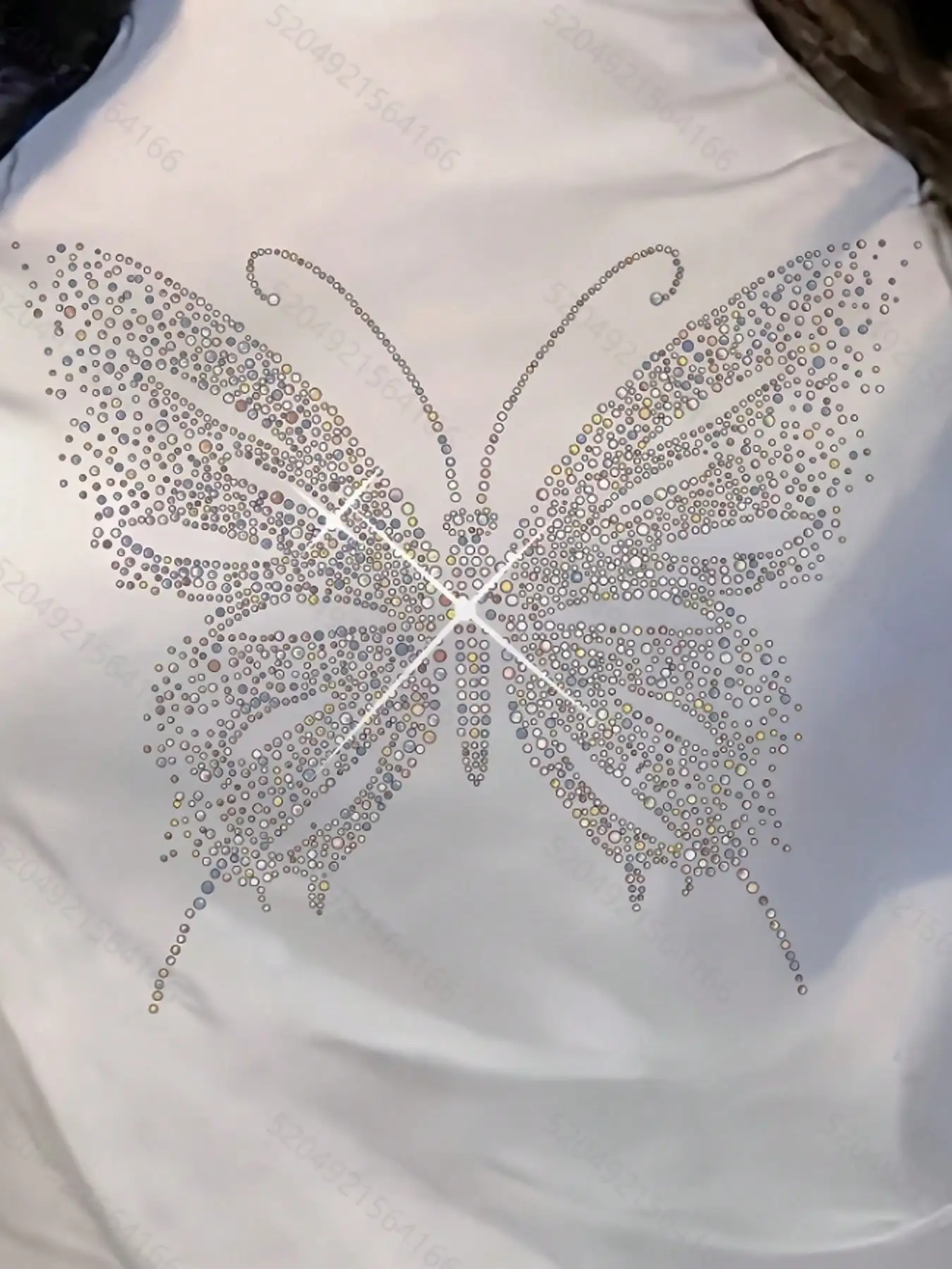 Casual dames T-shirt met ronde hals en vlinderontwerp, polyester gebreide stof, top voor alle seizoenen met normale lengte