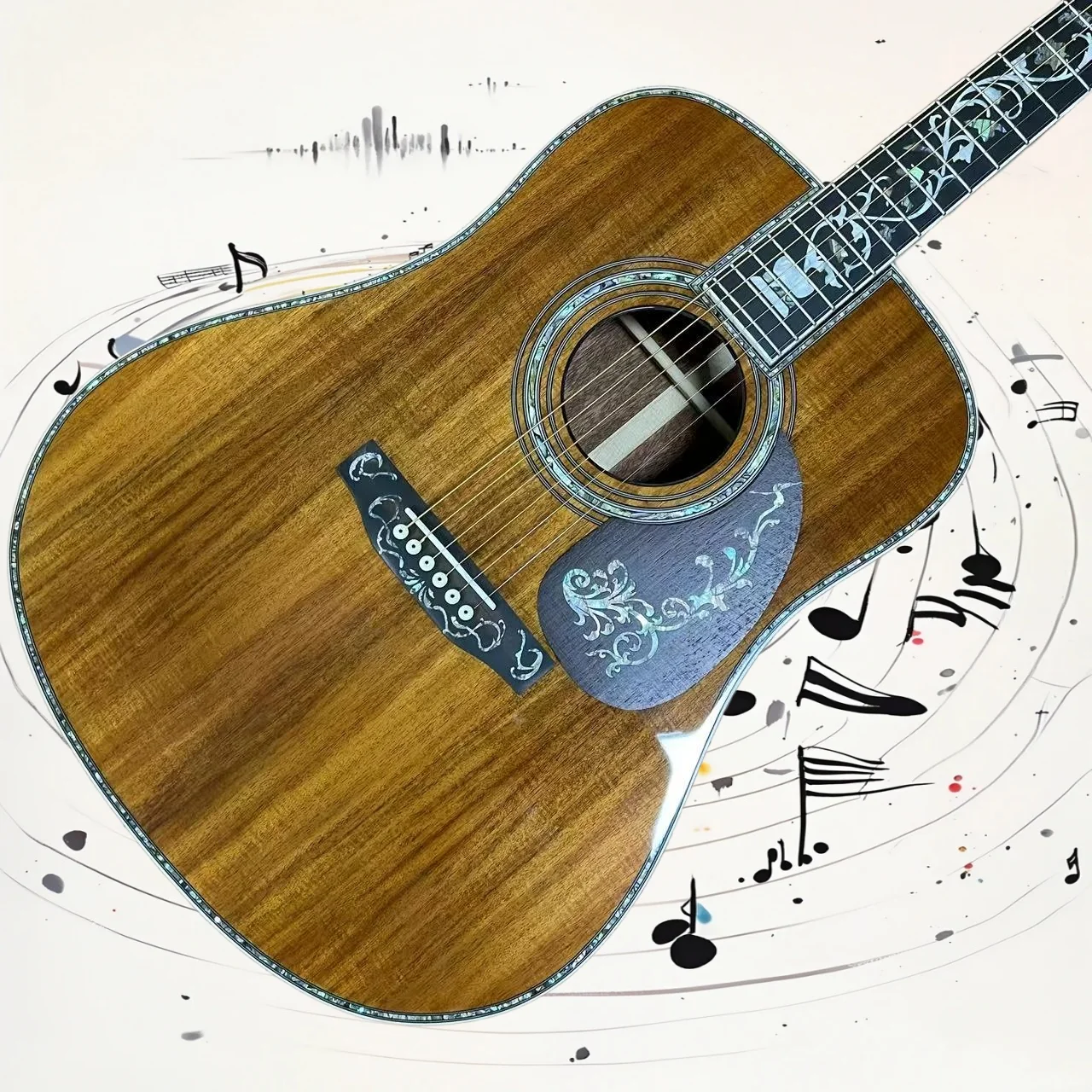 Free Shipping 41 Inch  All KOA 45 Seriers Acoustic Guitar Koa Body Floral Vine Abalone Inlay Pickguard Singing Fingerstyle