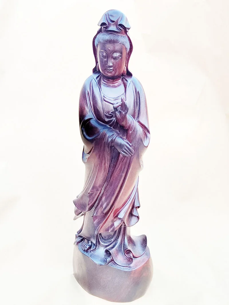 YZ321 - Figura tallada en madera de palisandro de 38 cm de altura - Hada Budista Kwan-yin