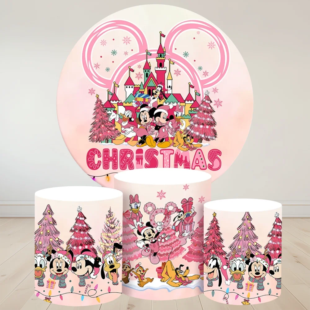 

Hasbro Mickey Minnie Cylinder Cover Round Photo Backdrop Baby Shower Christmas Party Plinth Dessert Table Photography Background
