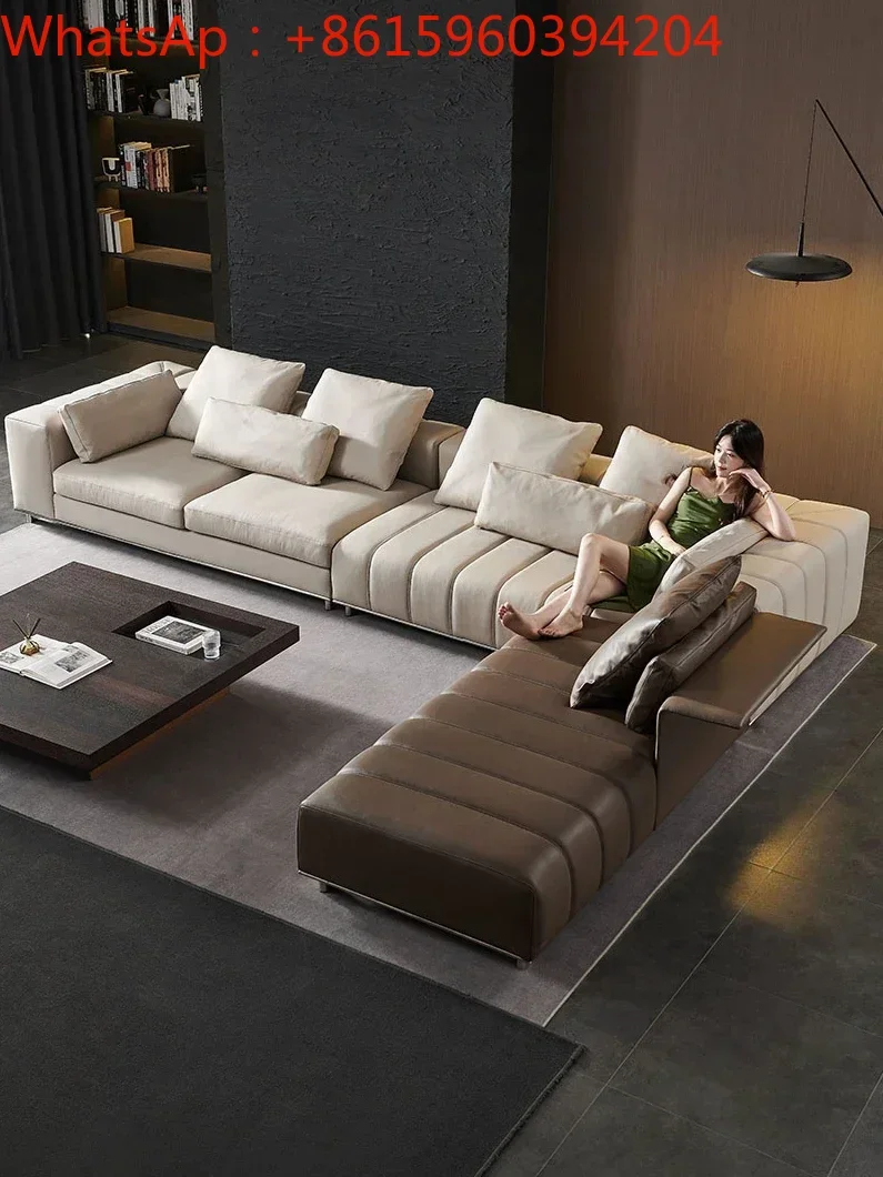 Italian designer luxury leather corner combination Italian style minimalist sofa piano key villa model room sofa