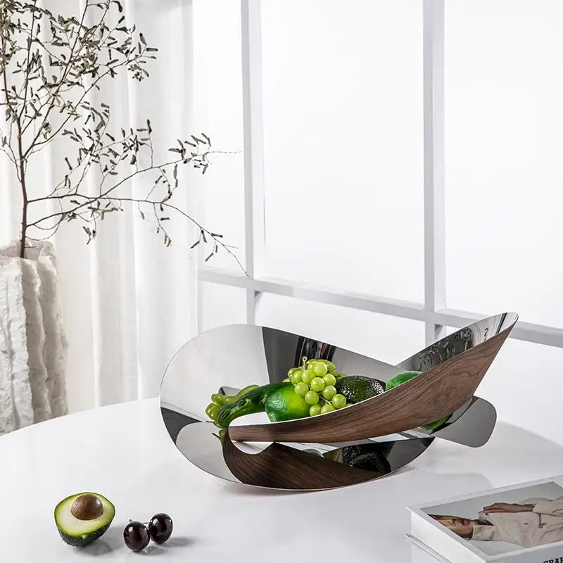 48cm Stainless steel Fruit Dish Geometric Shape Drain Fruit Basket Container for Kitchen Counter Table Centerpiece Home Decor