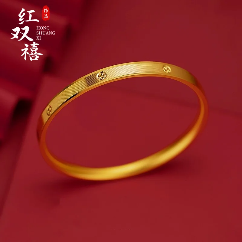 24K Gold AU999 Women's Trendy Commute Luxury Bracelet - Polished Geometric Bar + Matte Edges, Minimalist Flattering