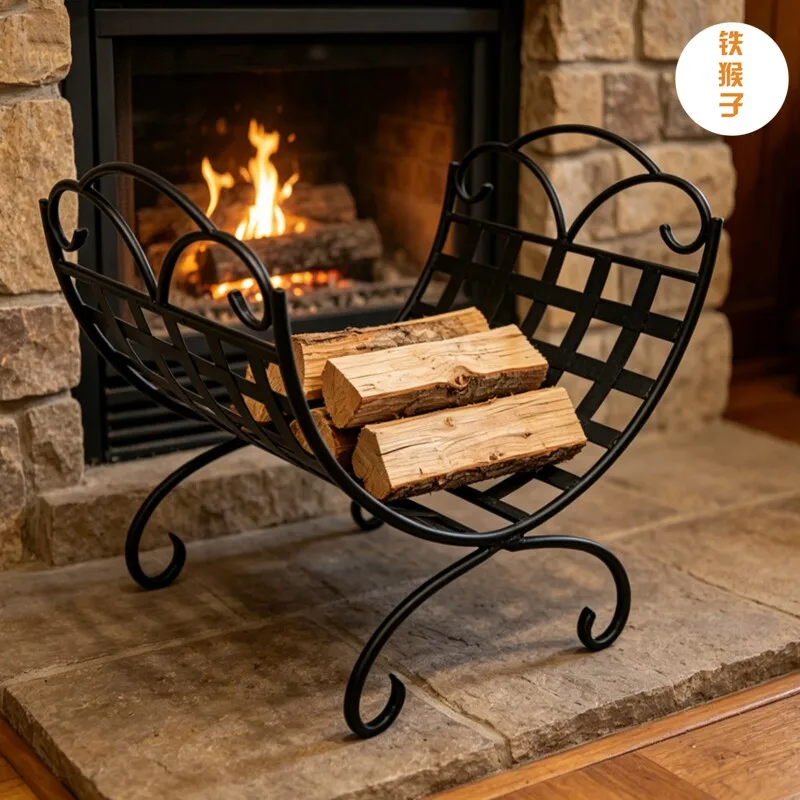 Iron Fireplace Rack, Modern Decor Accessories, Fire Pit Tools, Villa Supplies, Wood Log Holder, Firewood Basket Stand
