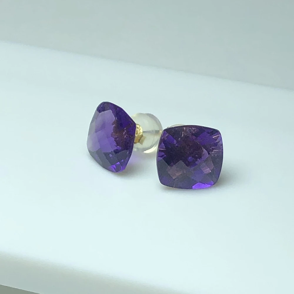 

18k Gold Natural Amethyst Earrings Stud Women Square Fashion Simple Fine Jewelry Colorful Violet South African Amethyst Gemstone