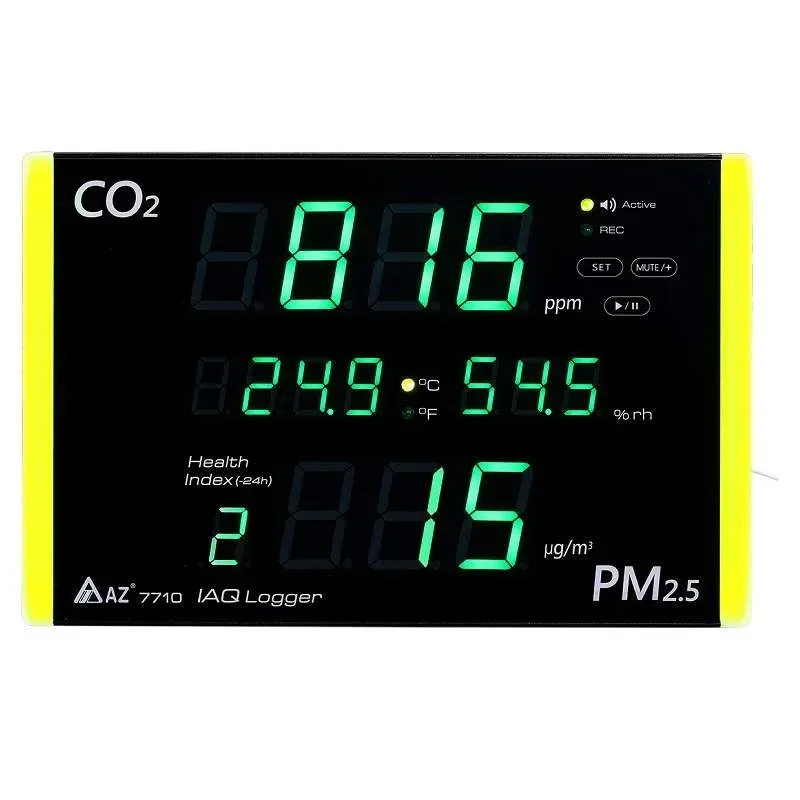 New AZ7710 Multifunctional Air Quality Meter IAQ Logger PM2.5 CO2 Humidity Temp Recorder 3-Color Light Bar Indication