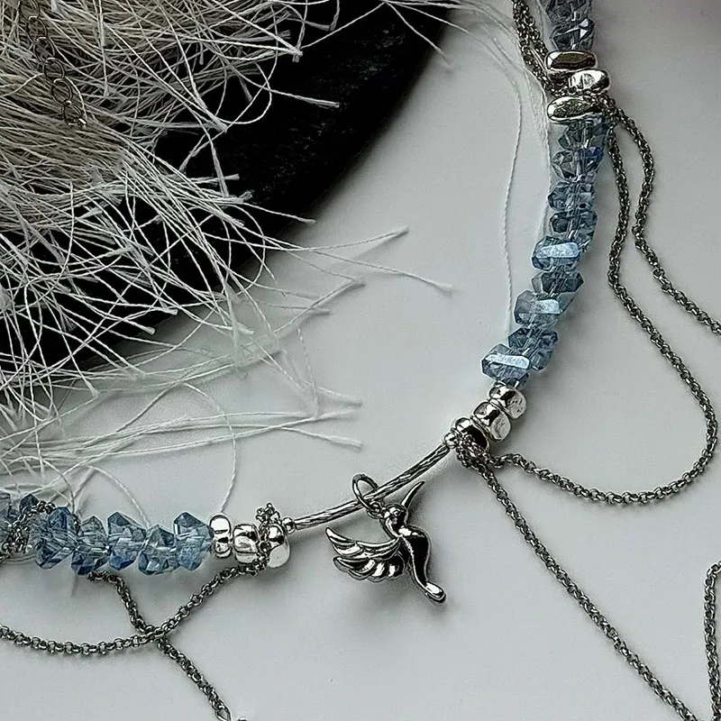 Elegant Multilayer Tassel Chain Pendant Necklace For Women Vintage Creative Transparent Crystal Chocker Necklace Wedding Jewelry