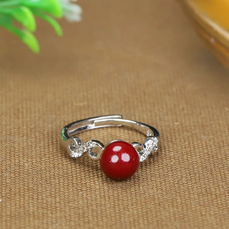 

Natural Cinnabar Ring Inlaid with Fashionable Women's Ring