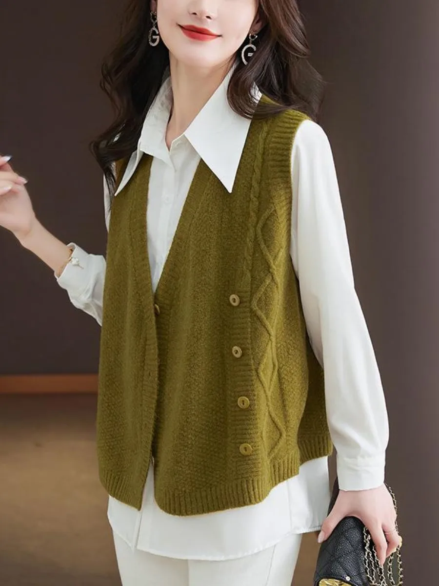 

Вязаный жилет в стиле ретро, женский весенне-осенний свободный универсальный кардиган с открытыми плечами, свитер Long Sve Ultra ort Sle Commute