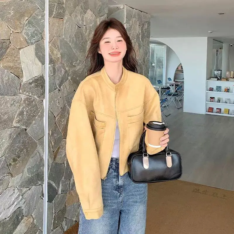 Yellow Short Collar Jacket Jacket Female 2025 Spring and Autumn Korean Short Casual Women's Jacket