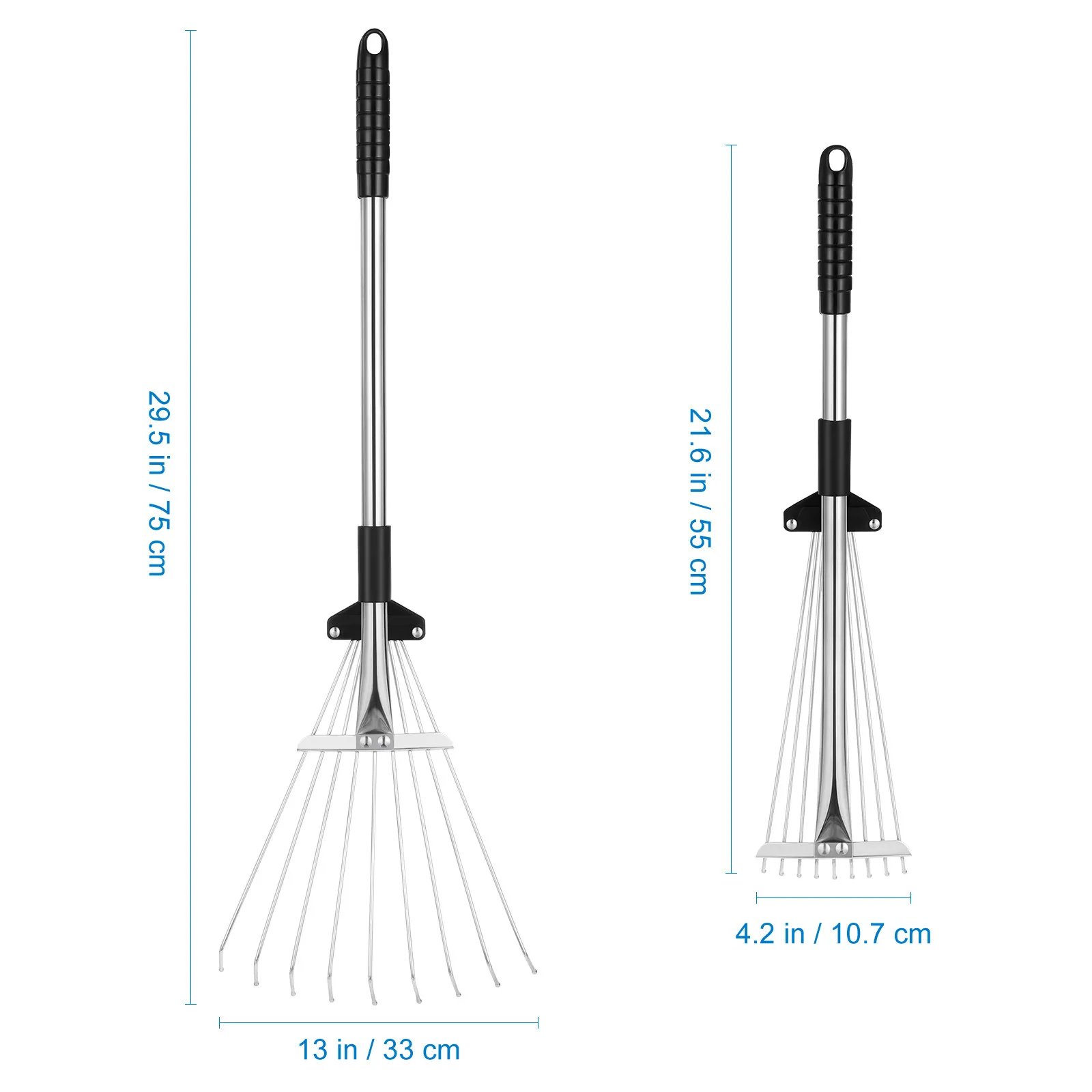 Telescopic Metal Retractable Leaf Rake Adjustable Lightweight Stainless Garden Raking Tool for Lawn Leaves Debris