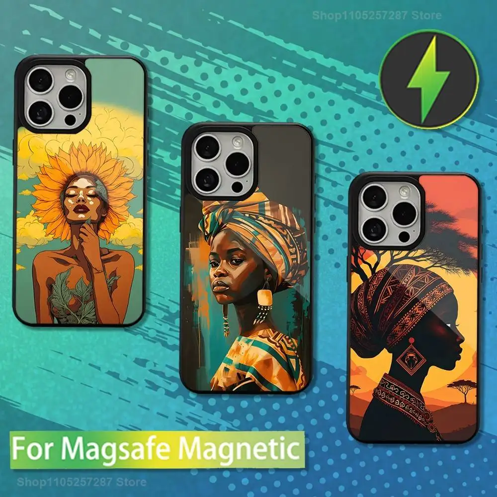 

Африканский черный косметический телефон для iPhone 17,12,11,16,15,13,14,Pro,Max,Plus,Mini, для Magsafe, магнитный чехол для беспроводной зарядки