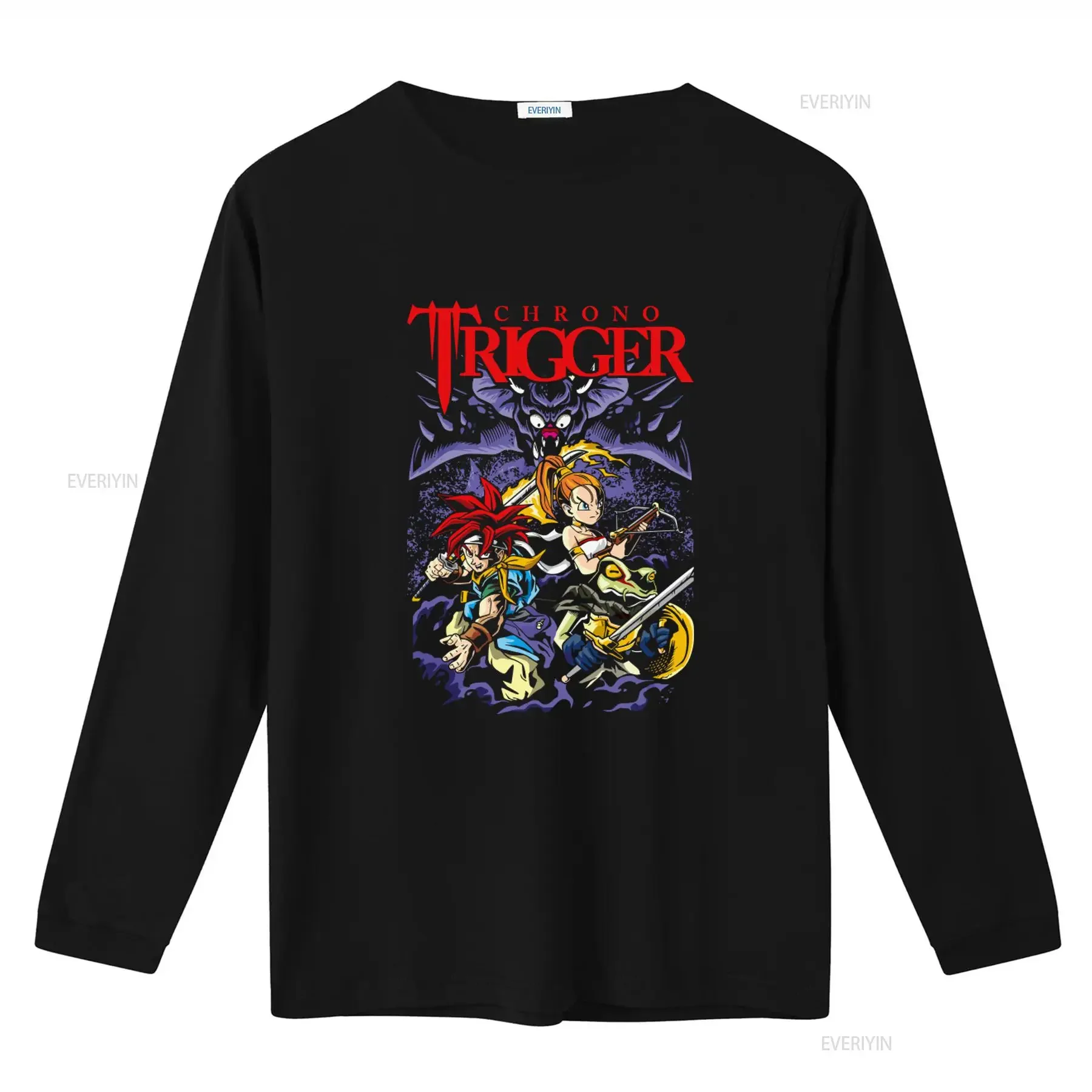 Chrono Trigger Retro Gaming T shirt Featuring Iconic Characters and Dark Fantasy Design vintage Washed Slightly Comfortable