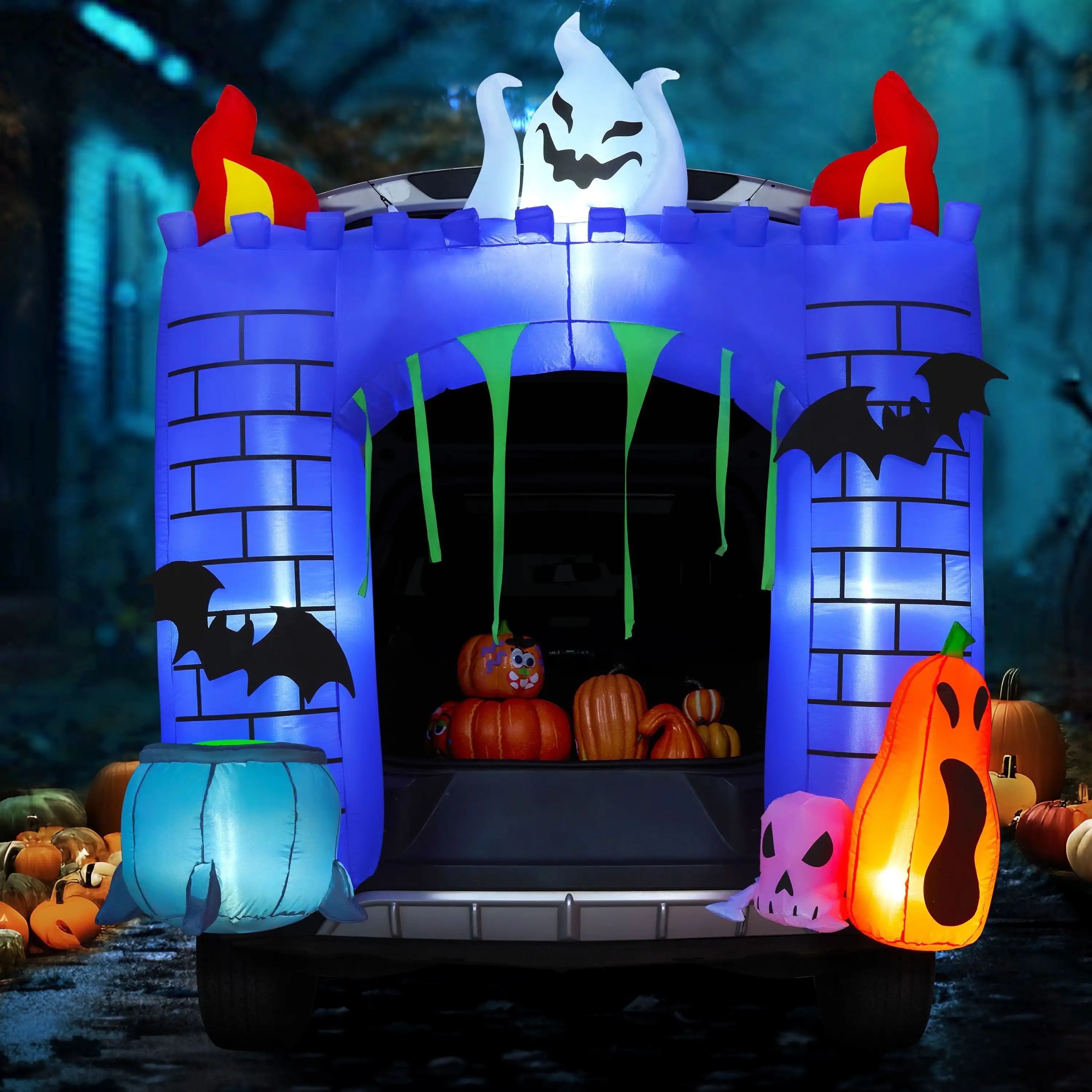Joyfy 6 pies Halloween castillo embrujado inflable decoración maletero tratamiento coche decoraciones Kit fantasma y calabaza para fiesta de Halloween