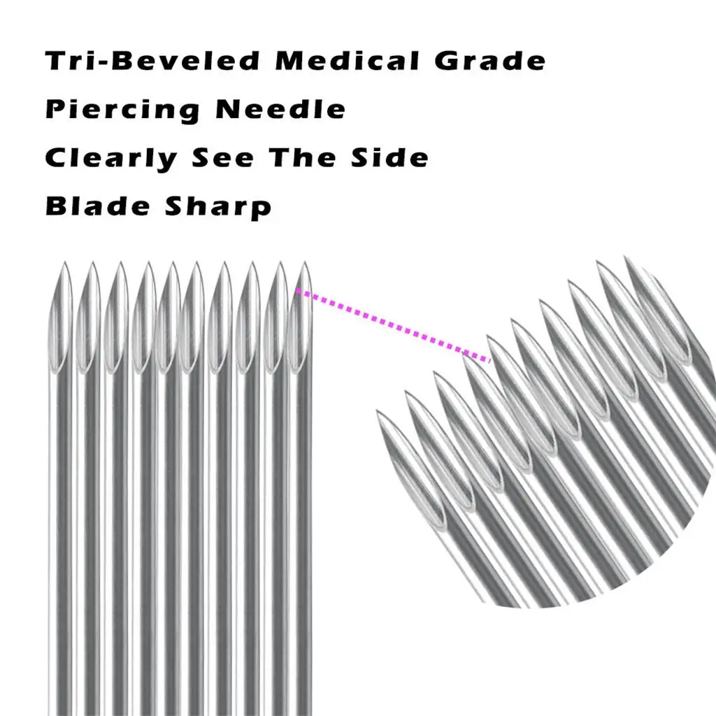 10/100 قطعة من إبر الثقب المعقمة المصنوعة من الفولاذ المقاوم للصدأ لشفاه الأذن السرة 16 جرام