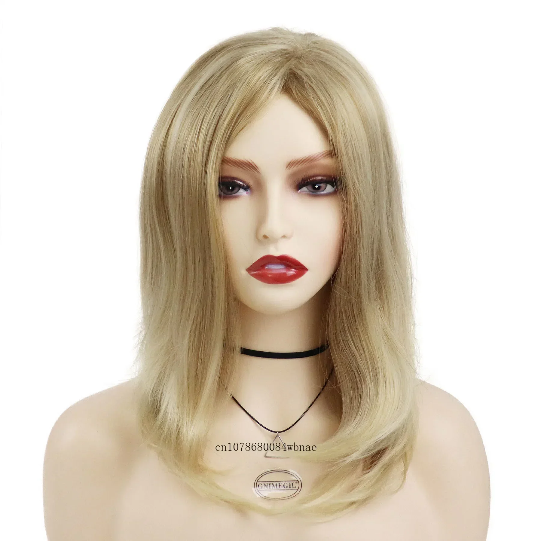 ブロンド人工毛ミディアム肩の長さのストレートウィッグクラシックゴールドウィッグ女性用耐熱デイリーパーティーコスプレ衣装