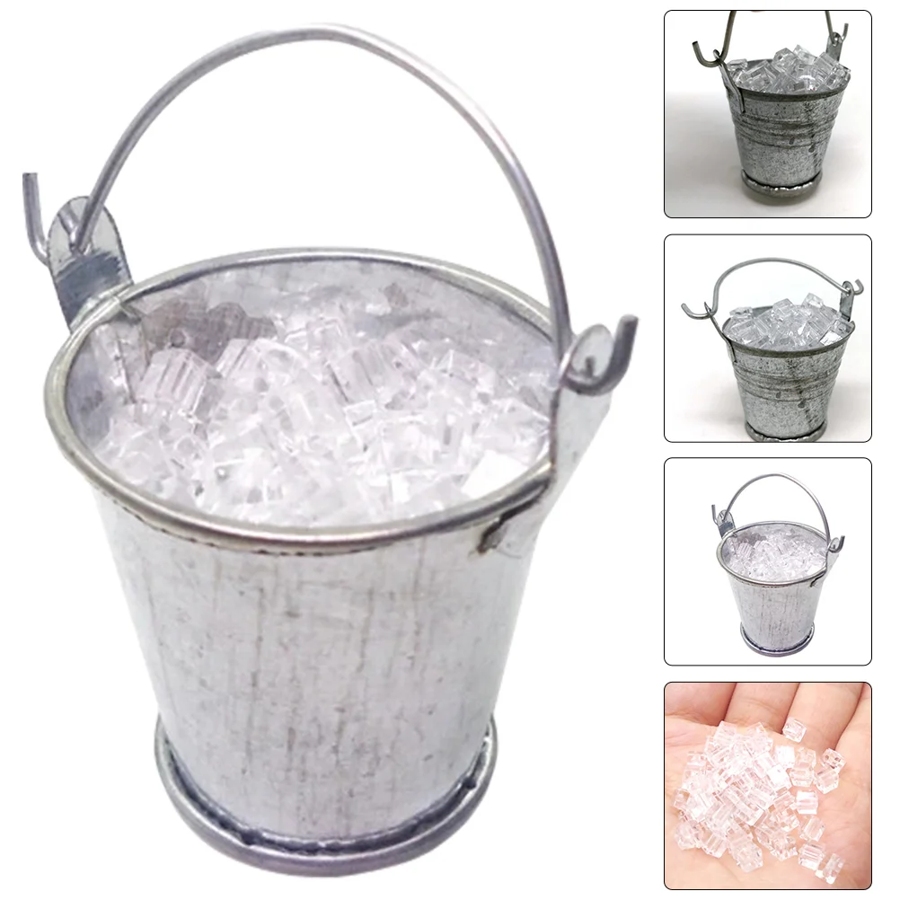 Mini Bucket of Ice Cubes House Decorations Accessories Decors Toys Iron Sheet Model Child