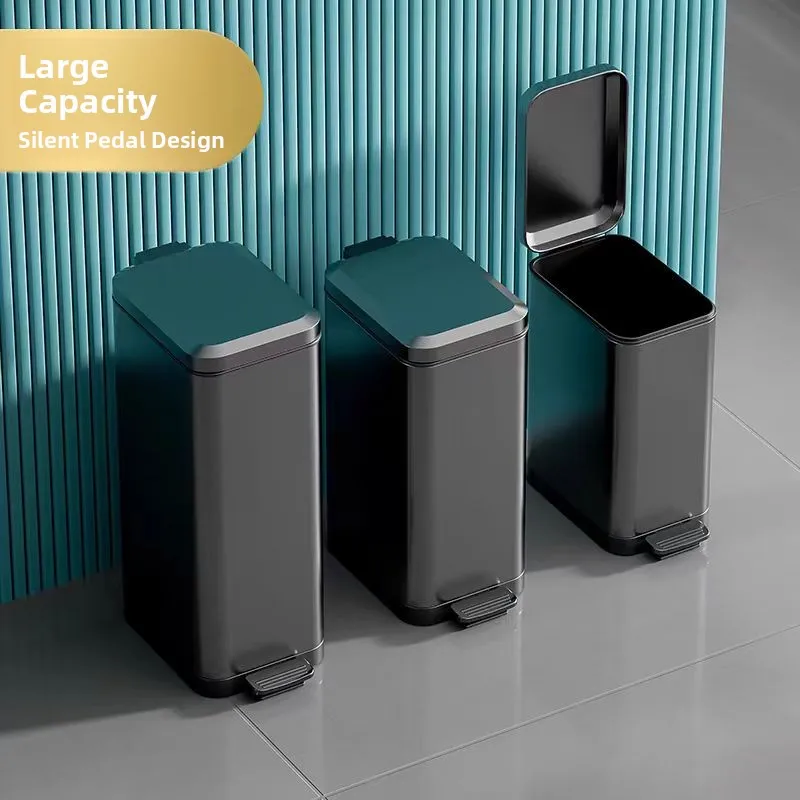 

Large Capacity Stainless Steel Trash Can for Living Room And Kitchen Foot Pedal Open Cover Quiet Descent Home Use 2025 New Model