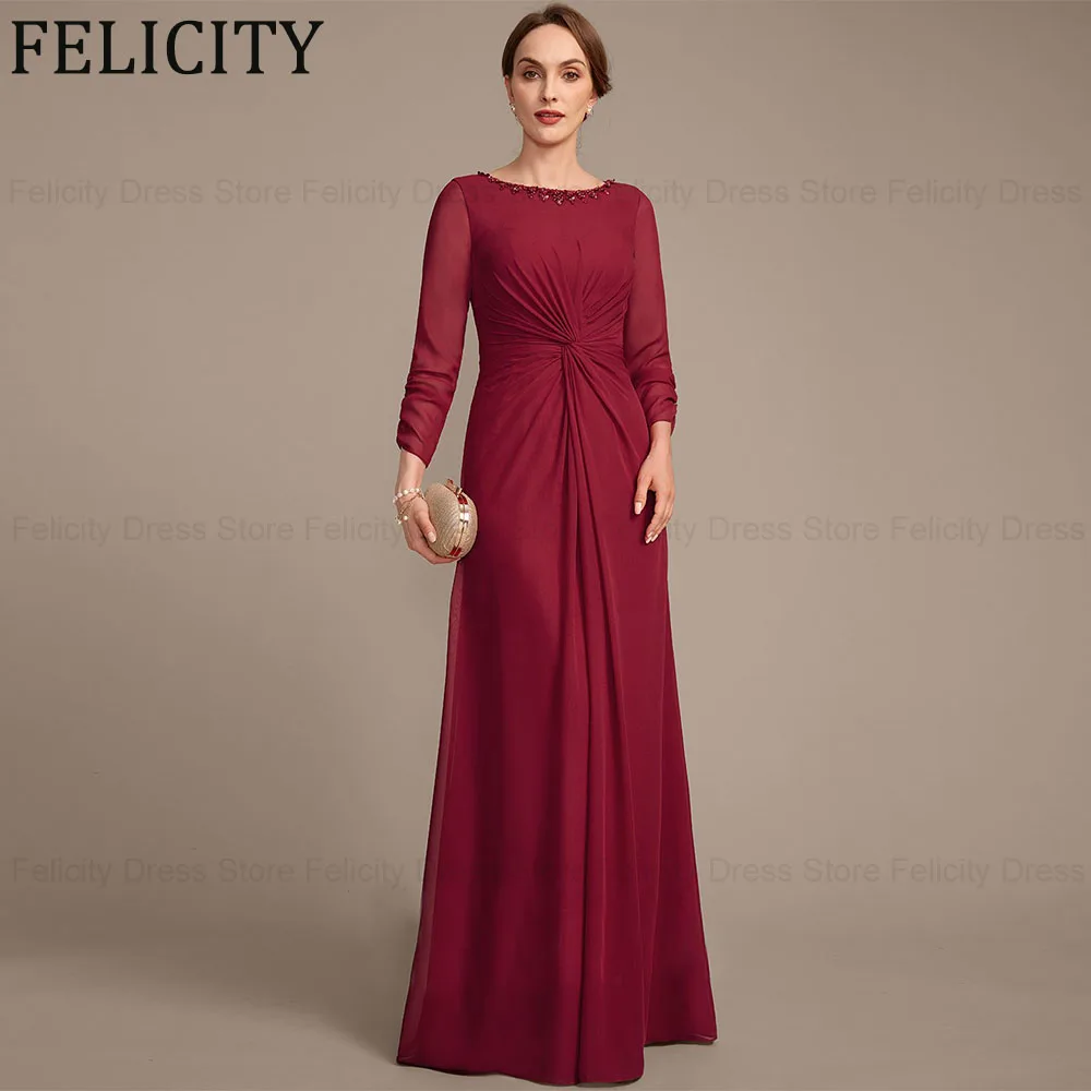 

FELICITY Chiffon Elegant Mother of the Bride/Groom Dresses 2024 Sheath Scoop Wedding Guest Dresses With Pleated Beading Sequins