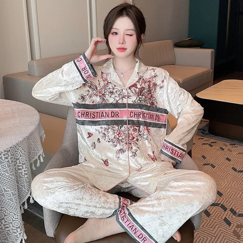 

Золотые бархатные пижамы больших размеров, женские зимне-весенние брюки с длинными рукавами, интернет-знаменитости, верхняя одежда, свободный костюм для домашней одежды