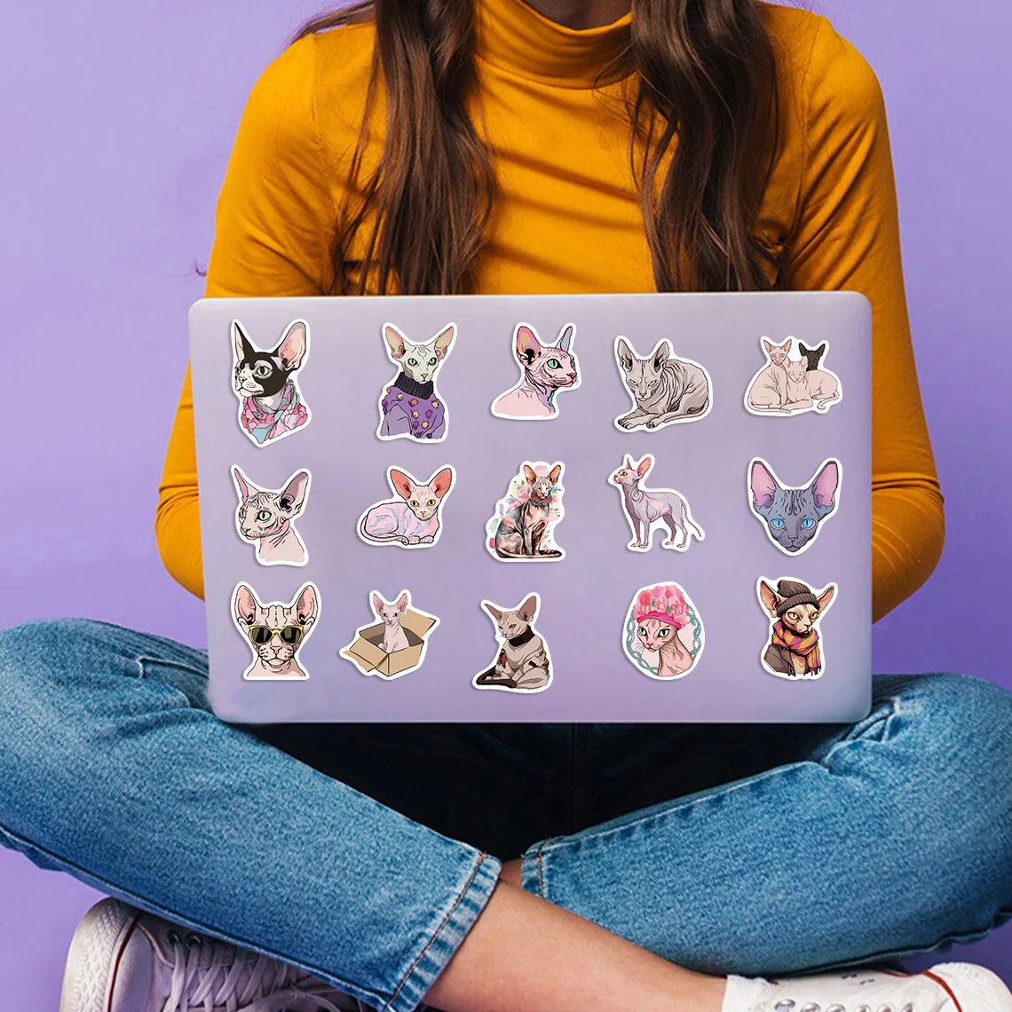 50 Stuks Cartoon Sphynx Cat Serie Graffiti Stickers Geschikt Voor Bagage Telefoonhoesjes Laptop Decoratie Stickers Diy Speelgoed