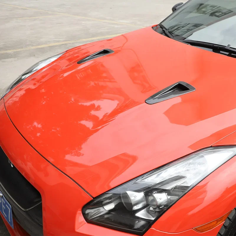 For Nissan GTR R35 2008-2016 Car styling Real Carbon Fiber Car Hood Vent Decoration Sticker External Accessories