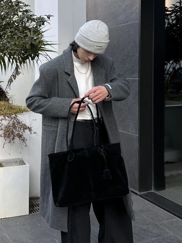 YUEN Hobo Vintage Suede Leather Tote Bag Street Style Handbag Unisex Trendy Harajuku Single Shoulder Bag for Young Casual