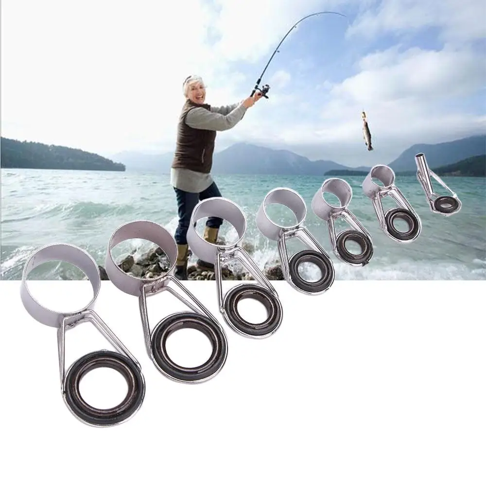 Tackle Stainless Accessories Tip DIY Telescopic Rod Guides Fishing Line Ring 7PCS