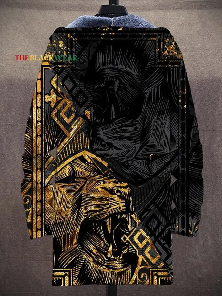 Men's Sun And Moon Yin Yang Tree Of Life Print Fleece Lined Hooded Trench Coat Men's Thick Warm Jacket view 5