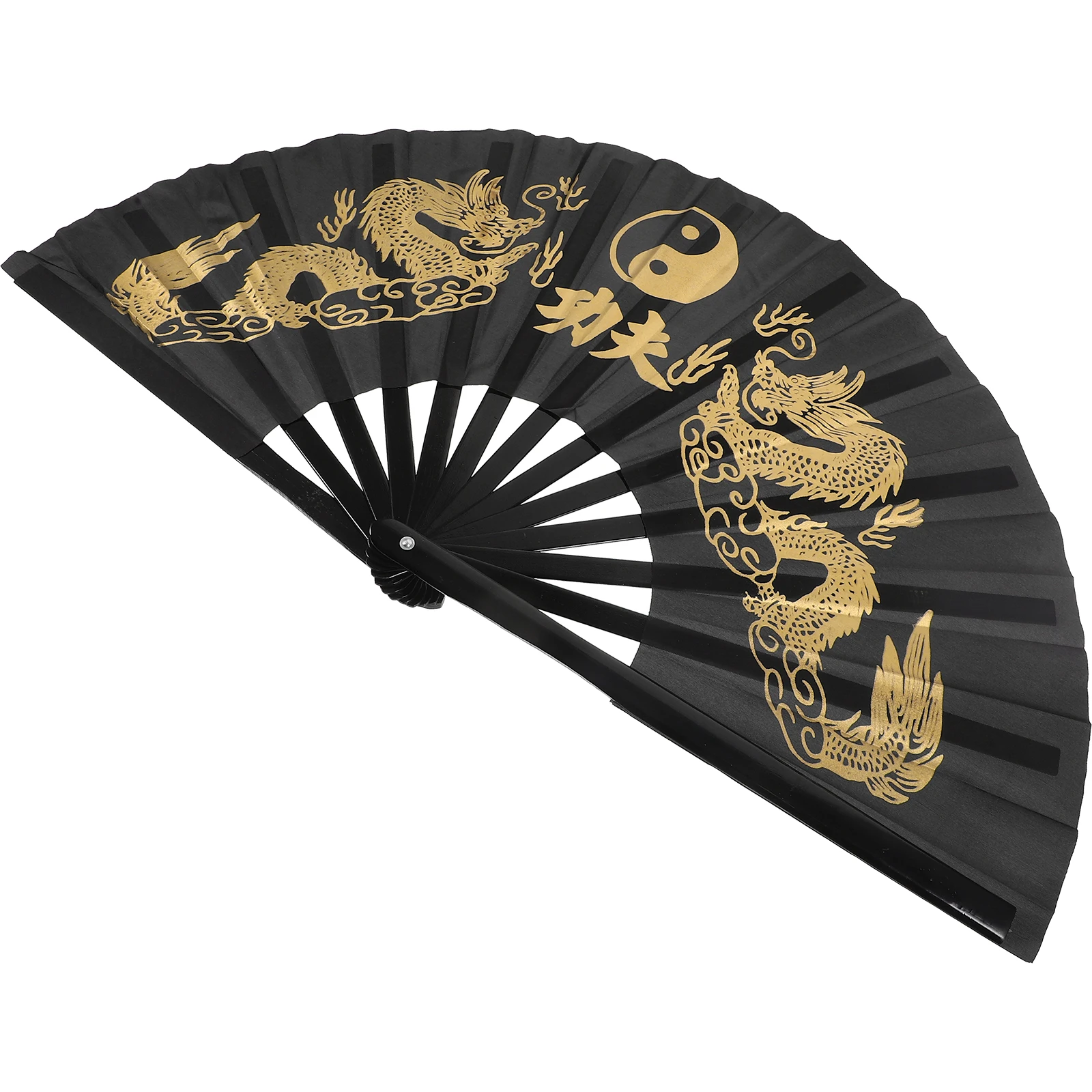

Chinese Tai Chi Inch Black Bamboo Hand Fans for Martial Dance Decor Folding Cloth Fans Vintage Style Home