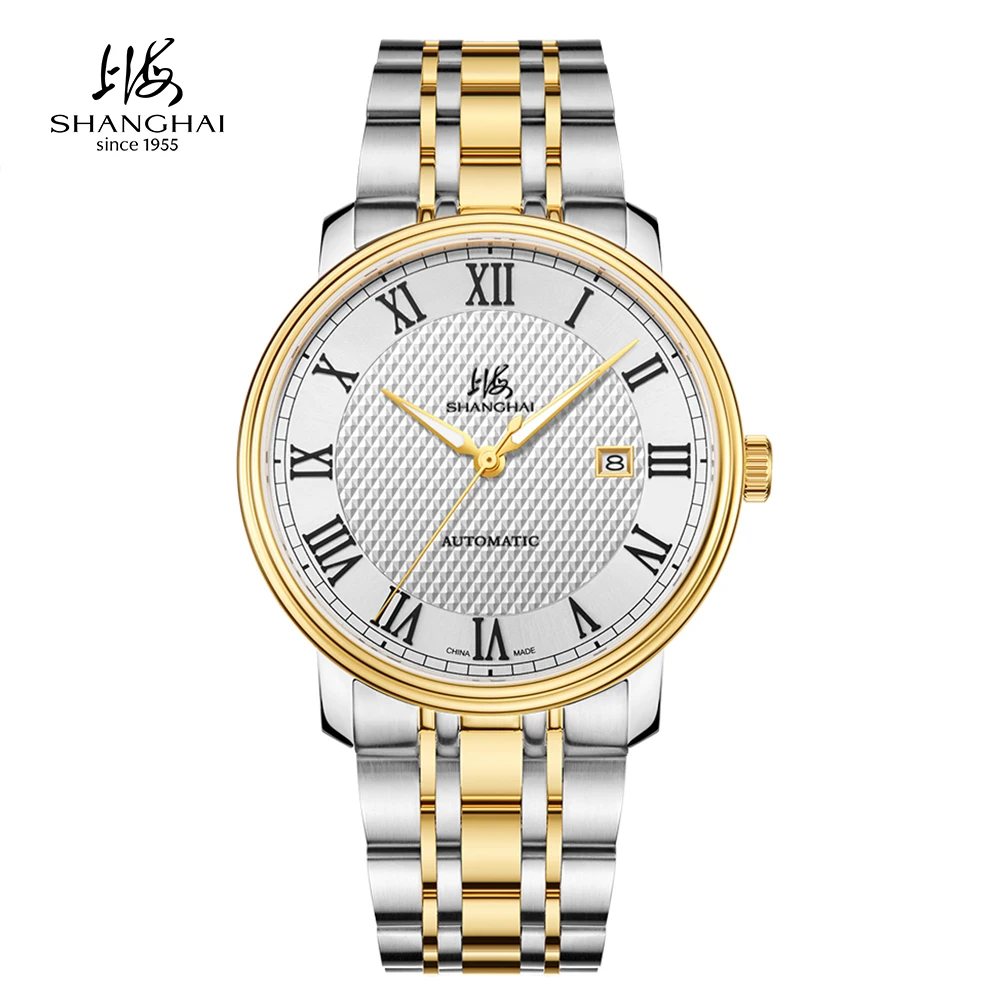SHANGHAI Watch Men's Date Display Automatic Mechanical Watches 41mm Sapphire 316 Solid Stainless Steel Formal Wristwatch S8020