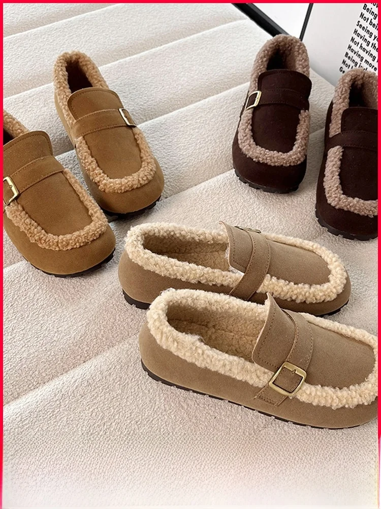 

Warm Casual Women's Birkfoot Shoes New Autumn Winter Fashion Soft Leather Velvet Interior Low Heel Glueing Process Rubber Out...