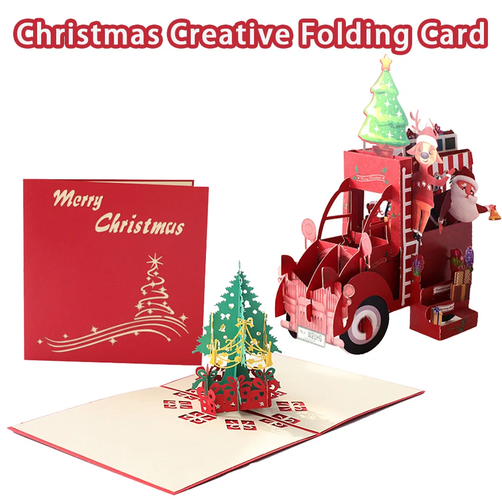 

2pcs 3D Pop UP Christmas Tree Cards Merry Christmas Cards Creative Greeting Card Winter Gift New Year Santa Greeting Cards