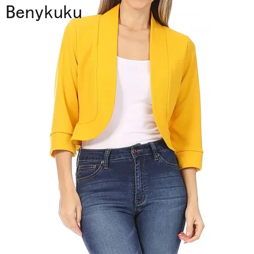 Imagen 2 del producto Suéter Bolero recortado de manga 3/4 de talla grande 5XL para mujer, cárdigan, chaquetas de punto abierto, encogimiento de hombros corto, abrigo informal de calle para mujer