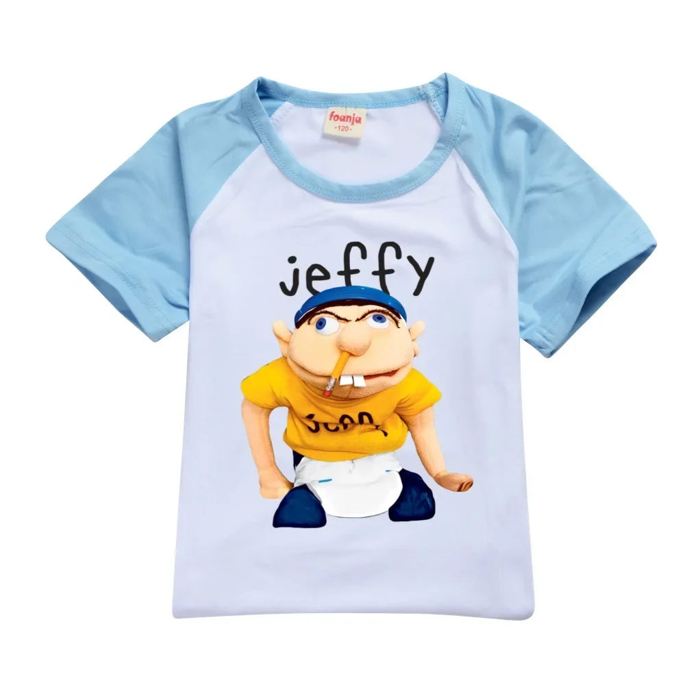 

2024 Summer Children Lovely Puppet JEFFY Youth T Shirt Kids Short Sleeve T-Shirt Baby Boys Cartoon Shorts Girls Casual Clothing