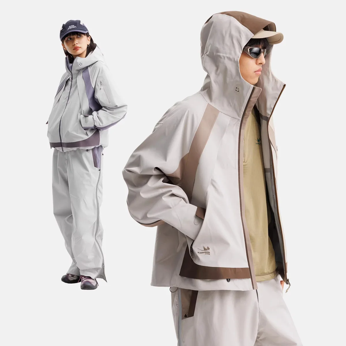 Herren Vollständig Klebende Leichte Wasserdichte Outdoor-Bergsteiger-Freizeitjacke Damen Reißverschluss Hinten Kapuzen-Cargomantel